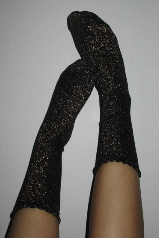 Scalloped Glitter Socks Bronze